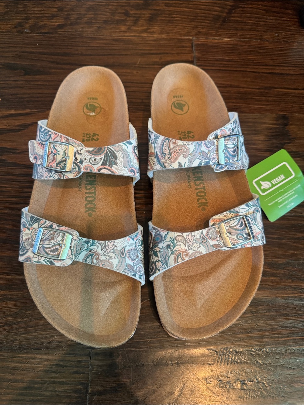 Birkenstock Women’s Sydney Vegan Two-Strap Paisley Sandal - Teal, Pink, White